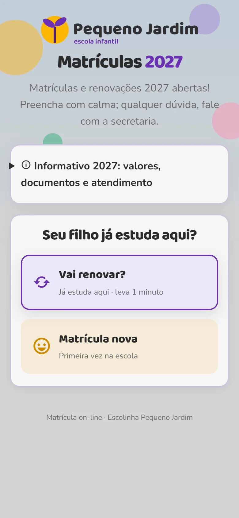 App dos pais: Matrícula