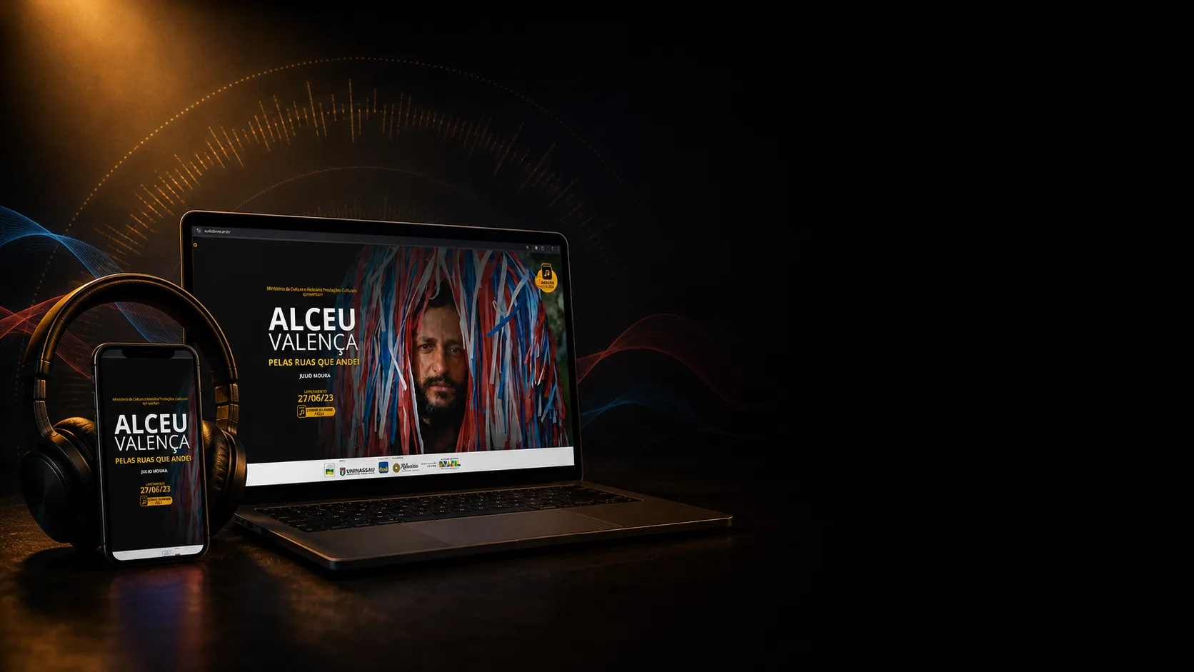 Prévia do site Audiolivro Alceu Valença em telas responsivas