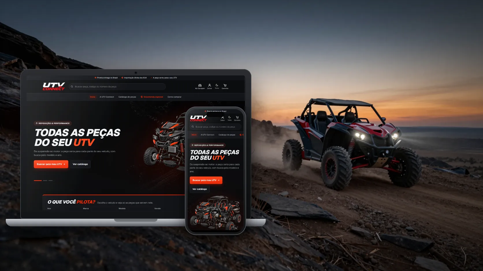 Loja online da UTV Connect no notebook e no celular